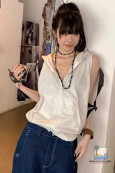 Sleeveless Hooded Zipper Summer Sweatshirt
