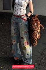 High Waist Retro Embroidered Jeans Pants