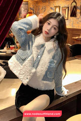 Long Sleeve Turn Down Collar Lamb Wool Cropped Jacket