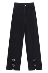 High Waist Front Side Split Heart Shape Jeans Pants