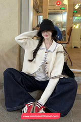 Long Sleeve Turn Down Collar Striped Cardigan Sweater