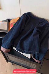 Long Sleeve Retro Plaid Patchwork Denim Coat Jacket