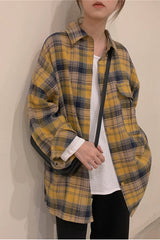 Long Sleeve Cute Plaid Colors Blouse Shirt