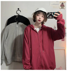 Loose Casual Zip Up Hooded Sweatshirt