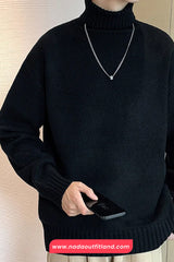 Long Sleeve Solid Turtleneck Knitted Men Sweater
