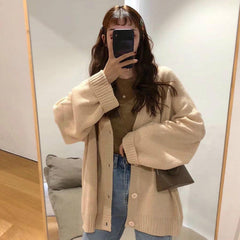 Loose V-Neck Button Cardigan Sweater