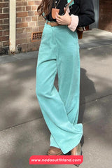 High Waist Mint Colors Corduroy Long Pants