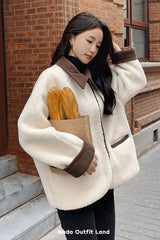 Loose Vintage Faux Wool Lapel Collar Jacket