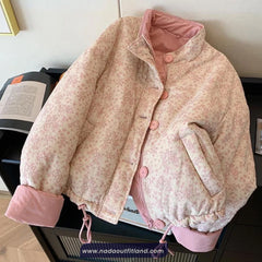 Stand Collar Floral Pattern Thick Warm Jacket