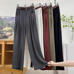 High Waist Loose Straight Office Long Pants With Belt