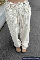 High Waist Dots Pattern White Jeans Pants