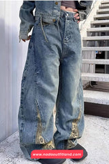 Loose Leopard Patchwork Wide Leg Jeans Pants