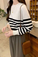 Long Sleeve Retro Striped Slim Sweater