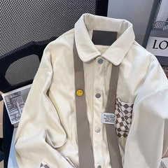 Long Sleeve Argyle Pattern Tie Corduroy Shirts