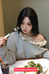 Long Sleeve 3D Floral Off Shoulder Sweatshirt
