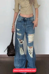 High Waist Distressed Hole Jeans Pants