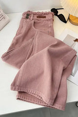 High Waist Retro Pink Long Jeans Pants