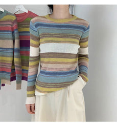 Loose Stretchy Striped Colors Sweater