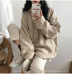 Loose Long Sleeve Retro Colors Corduroy Shirts