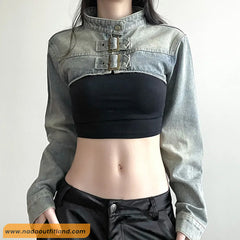 Long Sleeve Sexy Cropped Retro Jeans Jacket