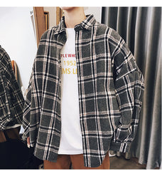 Long Sleeve Color Block Plaid Fleece Men Shirt