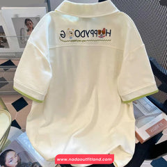 Turn Down Collar Cute Dogs Embroidered Casual Shirt
