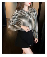 Long Sleeve Peter Pan Collar Elegant Plaid Shirt