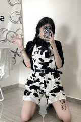 Cute Cow Printed Casual Shorts Jumpsuits