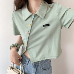 Short Sleeve Irregular Button Shirts