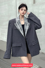 Loose Elegant Striped Office Blazer Coat