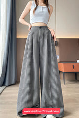 High Waist Elegant Full Striped Office Long Pants