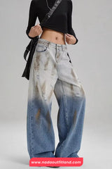High Waist Blue Tie Dye Style Women Jeans Pants