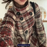Double Breasted Plaid Pattern Warm Turtleneck Coat Jacket