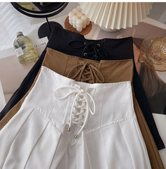 High Waist Bandage Pleated Mini Skirts
