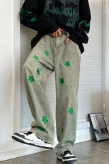 Hip Hop Green Stars Embroidered Jeans Pants