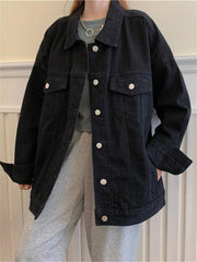 Loose Retro Black Jeans Jacket