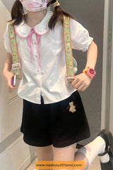 Short Sleeve Cute Doll Collar Pattern Bow Shirt