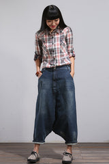 Loose Drop Crotch Casual Denim Pants