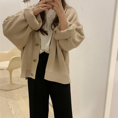 Long Sleeve V-Neck Button Up Knitted Loose Sweater
