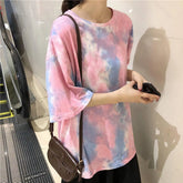 Rainbow Tie Dye Style Short Sleeve Loose Shirt