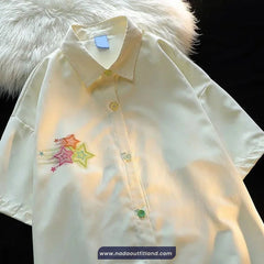 Stars Double Printed Collar Blouse Shirt