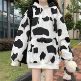 Loose Cow Pattern Printed Hooded Sweatshirt