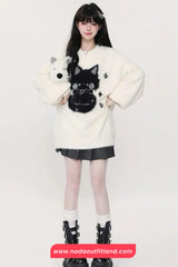 Cute Cat O-Neck Soft Velvet Sweater