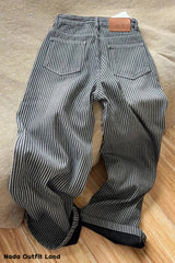 High Waist Loose Vintage Striped Denim Pants