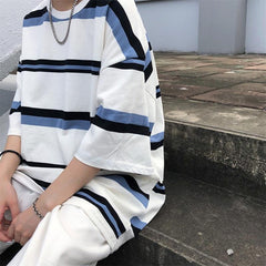 Loose Oversize Striped Short Sleeve Shirt