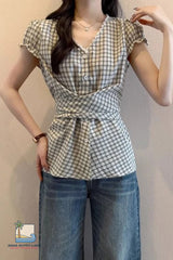 Cute V-Neck Back Bandage Style Slim Shirts