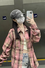 Long Sleeve Retro Plaid Colors Blouse Shirt