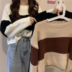 Loose Casual Patchwork Cropped Sweater