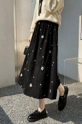 Vintage Flowers Pattern Long Corduroy Skirts