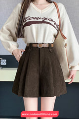 High Waist A-Line Pleated Corduroy Mini Skirts